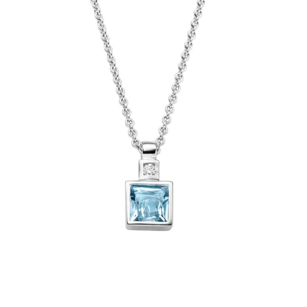 Anhänger mit Kette mit 4 Brillanten zus. 0,024ct. & 1 Blautopas (beh.)