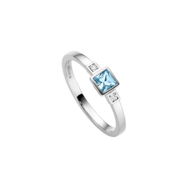 Ring mit 2 Brillanten zus. 0,048ct. & 1 Swiss Blautopas (beh.)