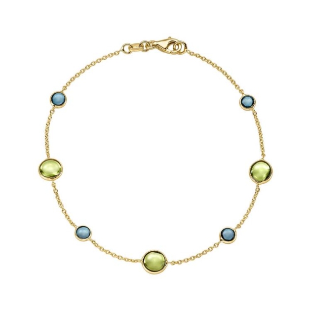 Armband mit 3 Peridot & 4 London Blautopase