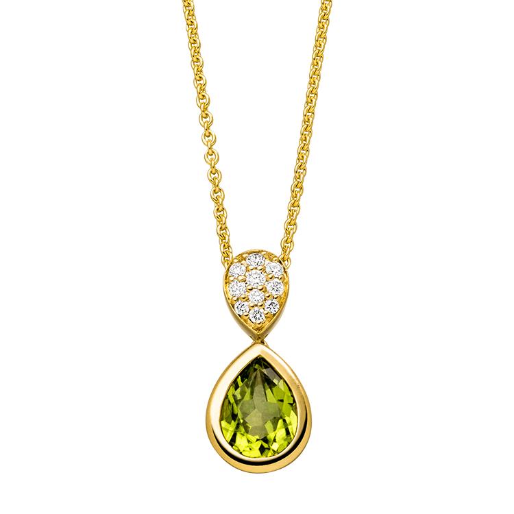 Anhänger mit Kette mit 10 Brillanten zus. 0,11ct. & 1 Peridot