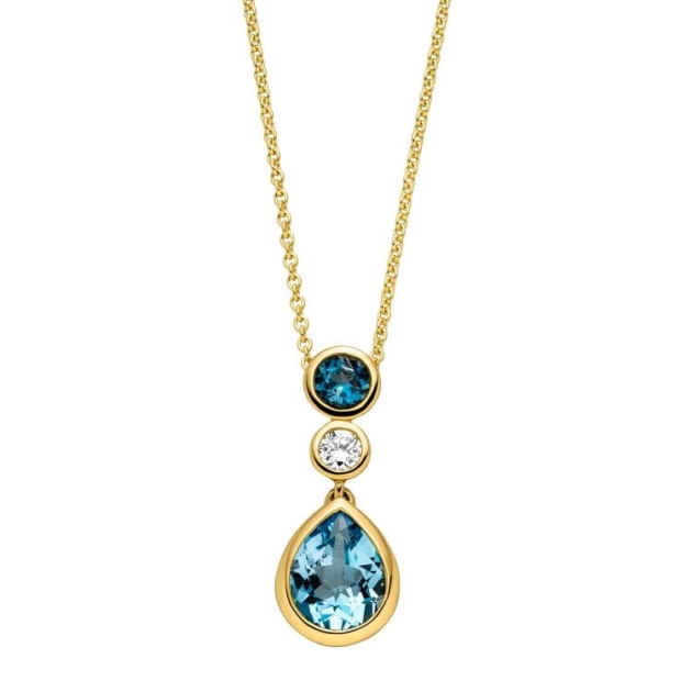 Anhänger mit Kette mit 1 Brillant zus. 0,11ct. & 1 London Blautopas (beh.) & 1