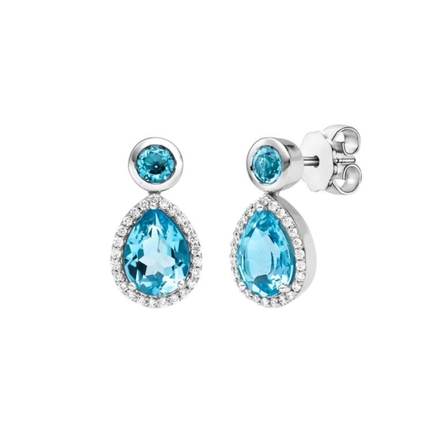 Ohrstecker mit 50 Brillanten zus. 0,18ct. & 2 London Blautopase & 2 Swiss Blau