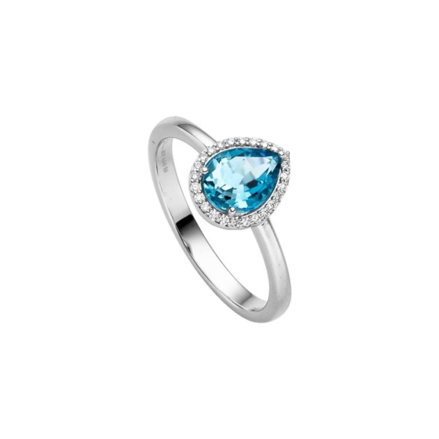 Ring mit 25 Brillanten zus. 0,09ct. & 1 Swiss Blautopas (beh.)