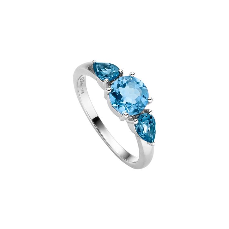 Ring mit 2 London Blautopase & 1 Swiss Blautopas (beh.)