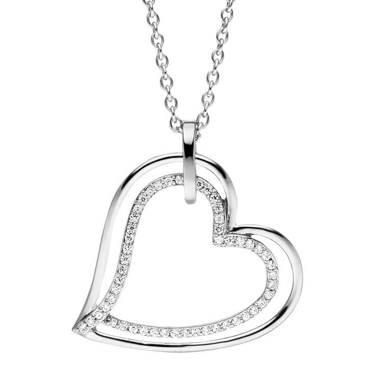 Anhänger mit Kette 'Herz' mit 51 Zirkonia