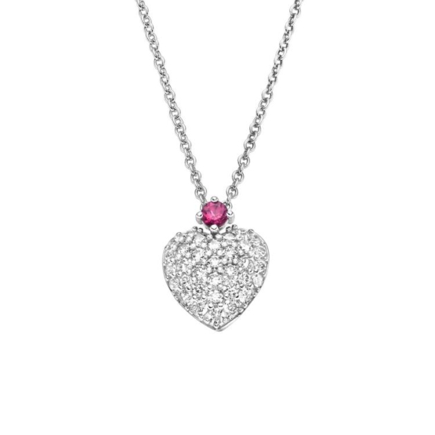 Collier mit 1 Rhodolith Granat & 23 Zirkonia