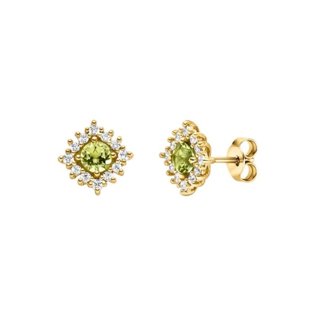 Ohrstecker mit 2 Peridot & 24 Zirkonia