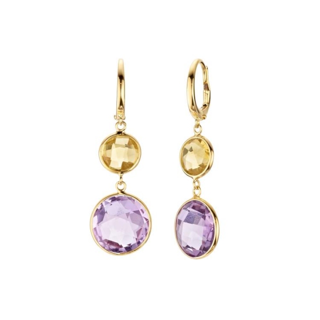 Ohrhänger mit 2 Amethyste & 2 Citrine