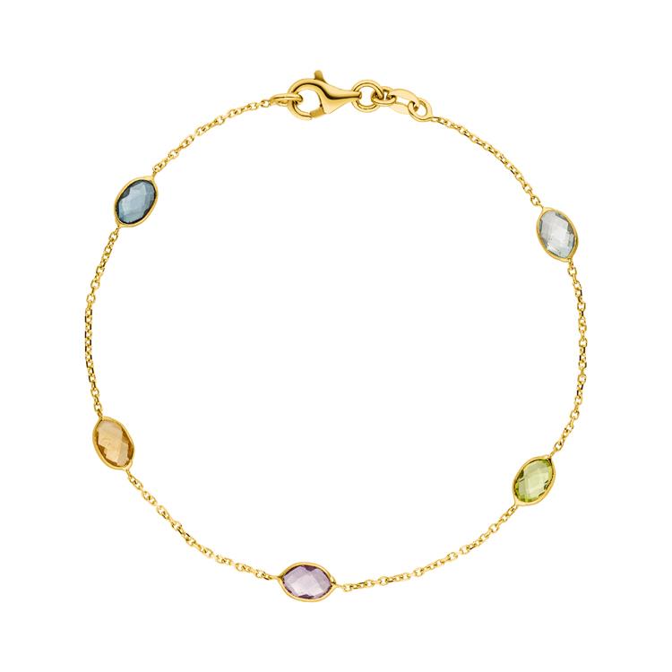 Armband mit 1 Amethyst & 1 Blautopas (beh.) & 1 Citrin & 1 Peridot & 1 London Bl