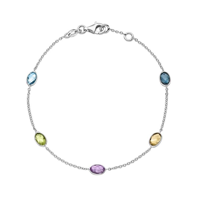 Armband mit 1 Amethyst & 1 Blautopas (beh.) & 1 Citrin & 1 Peridot & 1 London Bl