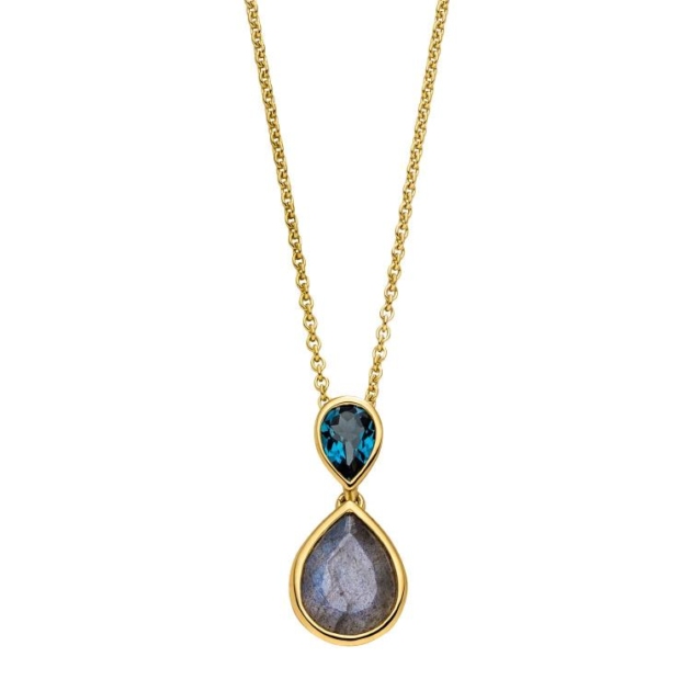 Anhänger mit Kette mit 1 Labradorit & 1 London Blautopas (beh.)