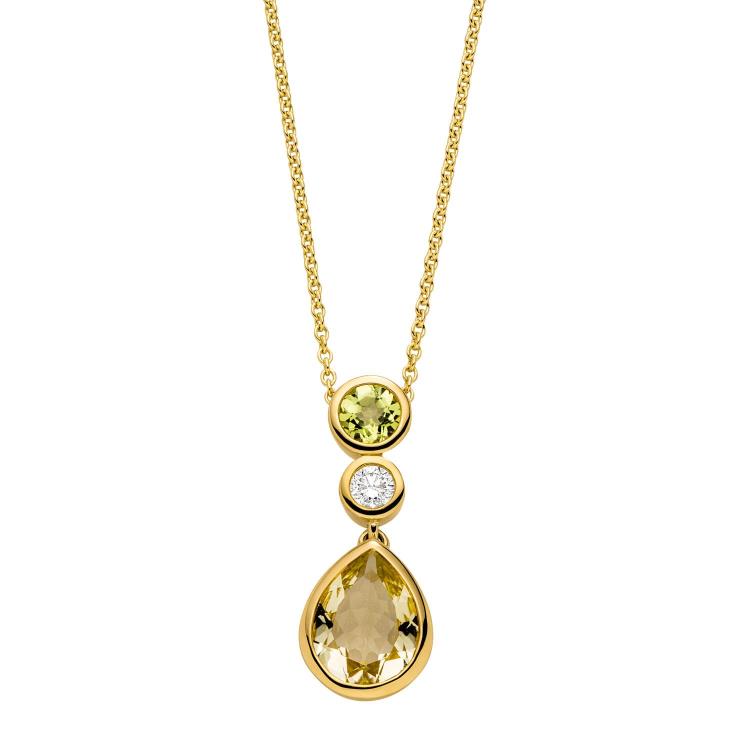 Anhänger mit Kette mit 1 Brillant zus. 0,11ct. & 1 Peridot & 1 Lemonquarz