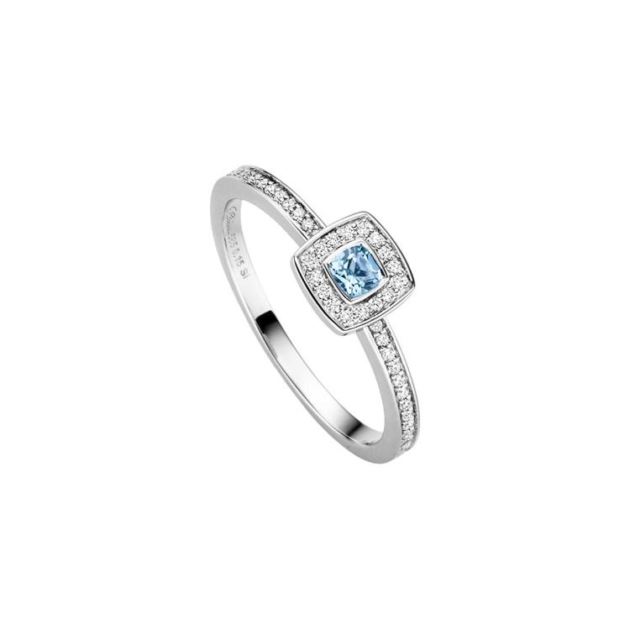 Ring mit 42 Brillanten zus. 0,15ct. & 1 Blautopas (beh.)