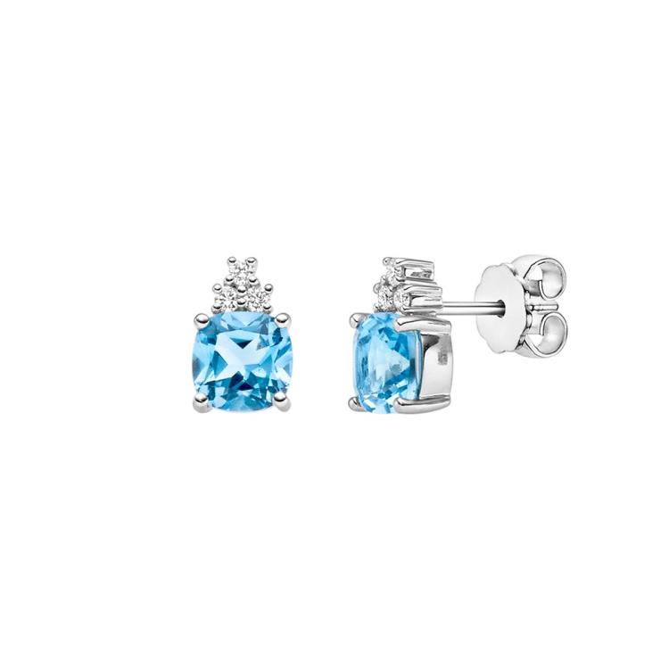Ohrstecker mit 6 Brillanten zus. 0,10ct. & 2 Swiss Blautopas (beh.)
