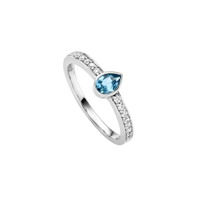 Damenring mit 1 Blautopas (beh.) & 14 Zirkonia