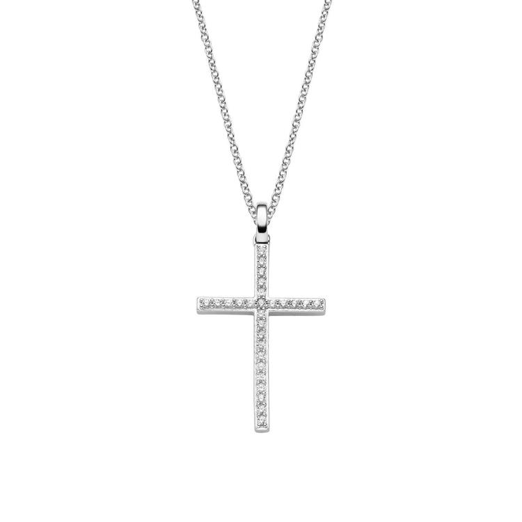 Anhänger mit Kette 'Kreuz' mit 27 Zirkonia