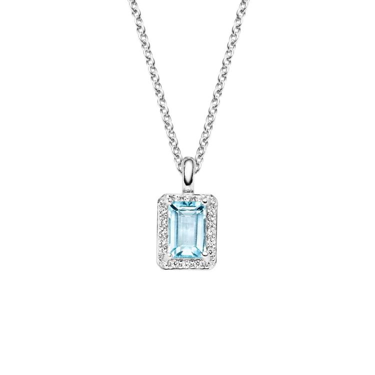 Anhänger mit Kette mit 1 Blautopas (beh.) & 20 Zirkonia