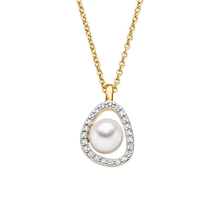 Anhänger mit Kette mit 1 Süsswasserperle & 23 Zirkonia