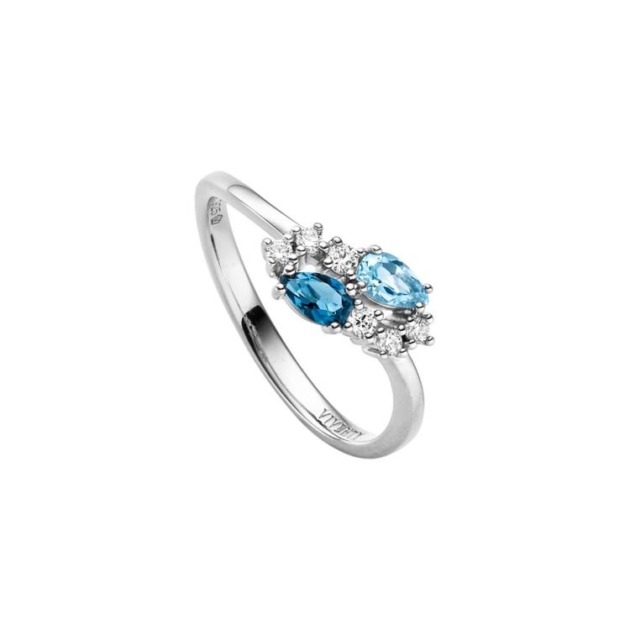 Ring mit 2 Blautopase (beh.) & 6 Zirkonia