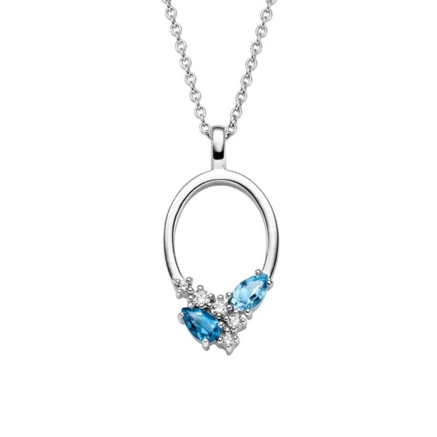 Anhänger mit Kette mit 2 Blautopase (beh.) & 5 Zirkonia