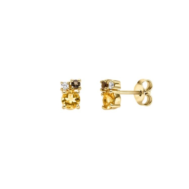Ohrstecker mit 2 Citrine & 2 Rauchquarze & 2 Zirkonia