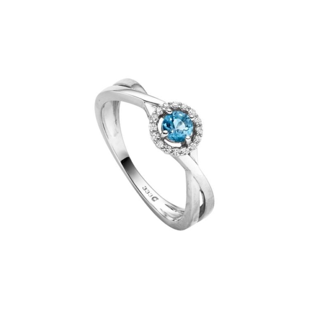 Ring mit 1 Blautopas (beh.) & 16 Zirkonia